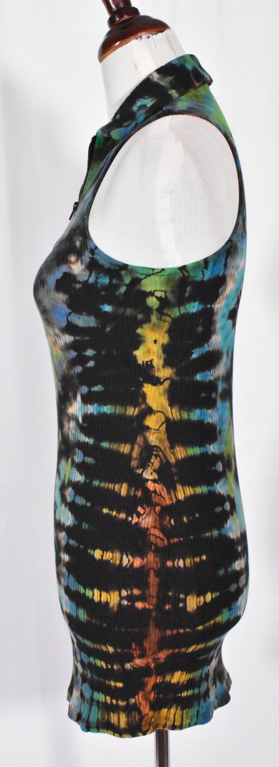 Stealth UFO Alien Reverse Tie Dye Black Rainbow Cotton Tank Dress with Zip size XS