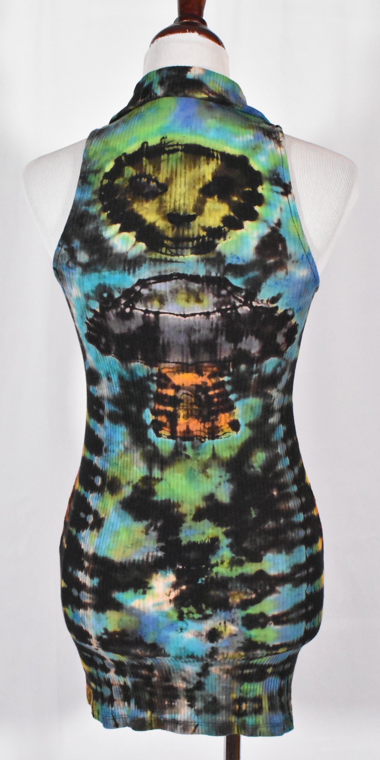 Stealth UFO Alien Reverse Tie Dye Black Rainbow Cotton Tank Dress with Zip size XS