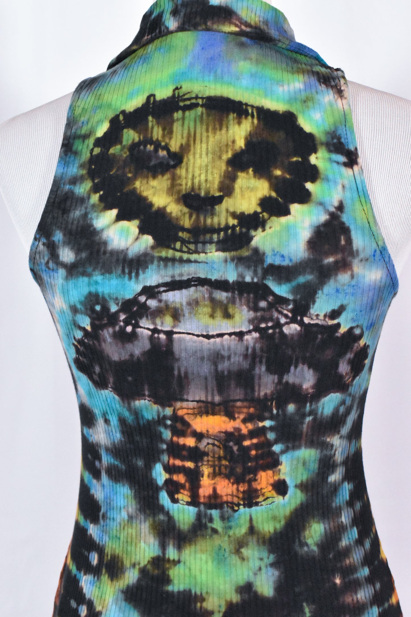 Stealth UFO Alien Reverse Tie Dye Black Rainbow Cotton Tank Dress with Zip size XS