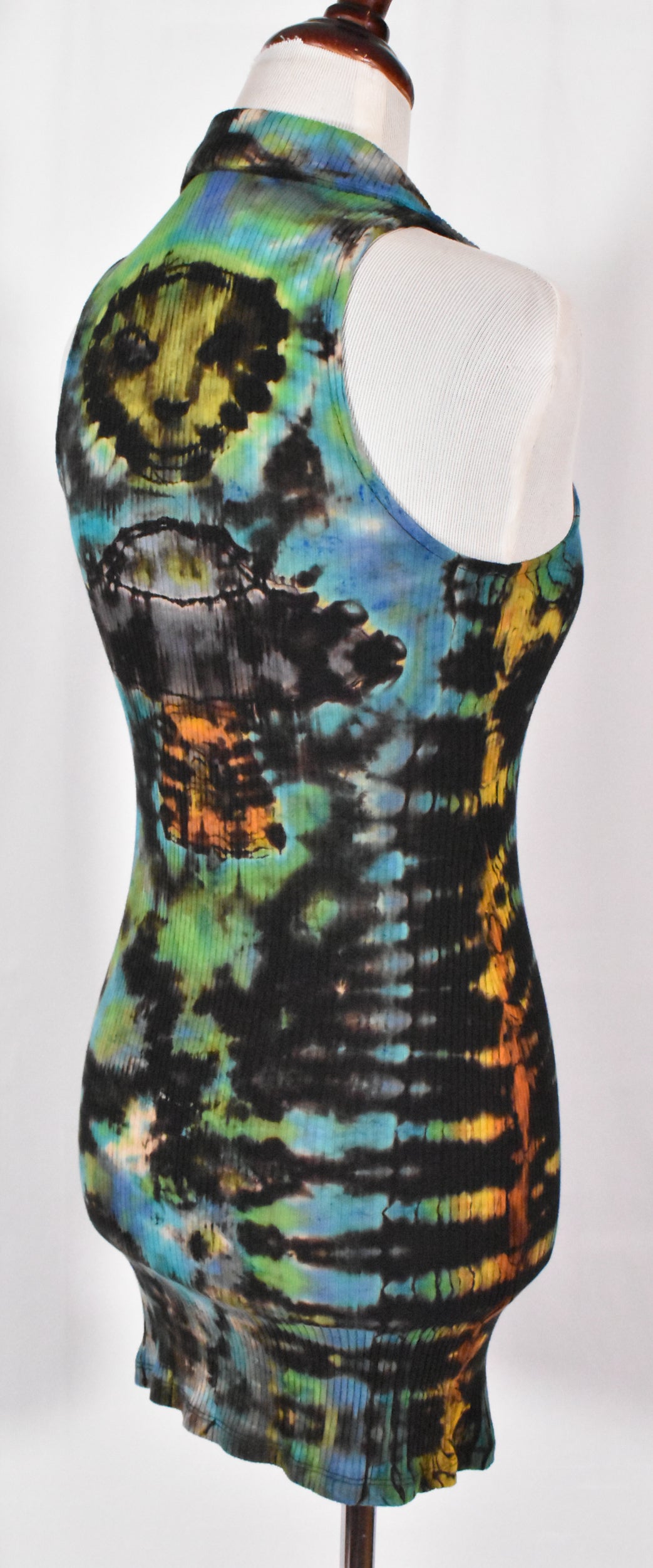 Stealth UFO Alien Reverse Tie Dye Black Rainbow Cotton Tank Dress with Zip size XS