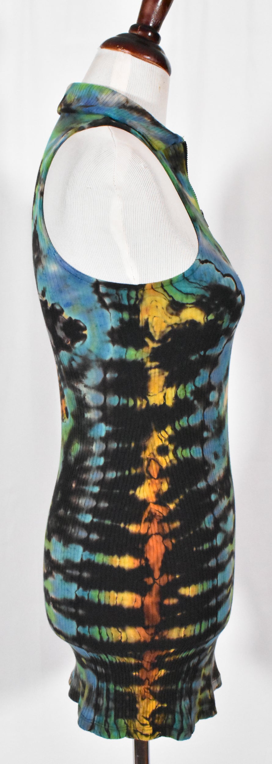 Stealth UFO Alien Reverse Tie Dye Black Rainbow Cotton Tank Dress with Zip size XS