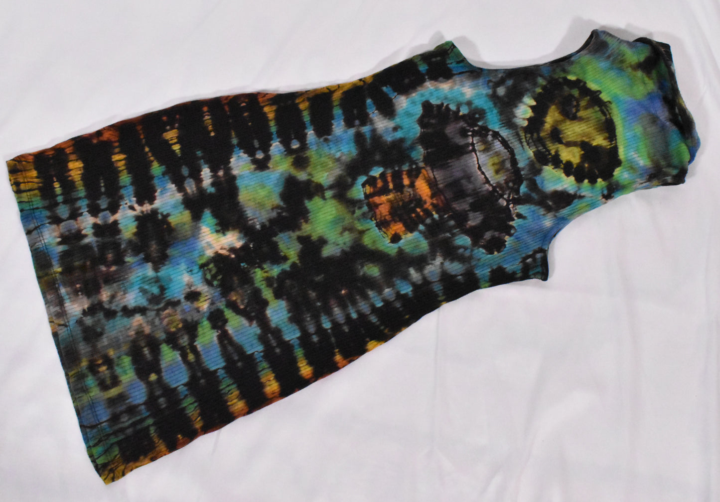 Stealth UFO Alien Reverse Tie Dye Black Rainbow Cotton Tank Dress with Zip size XS
