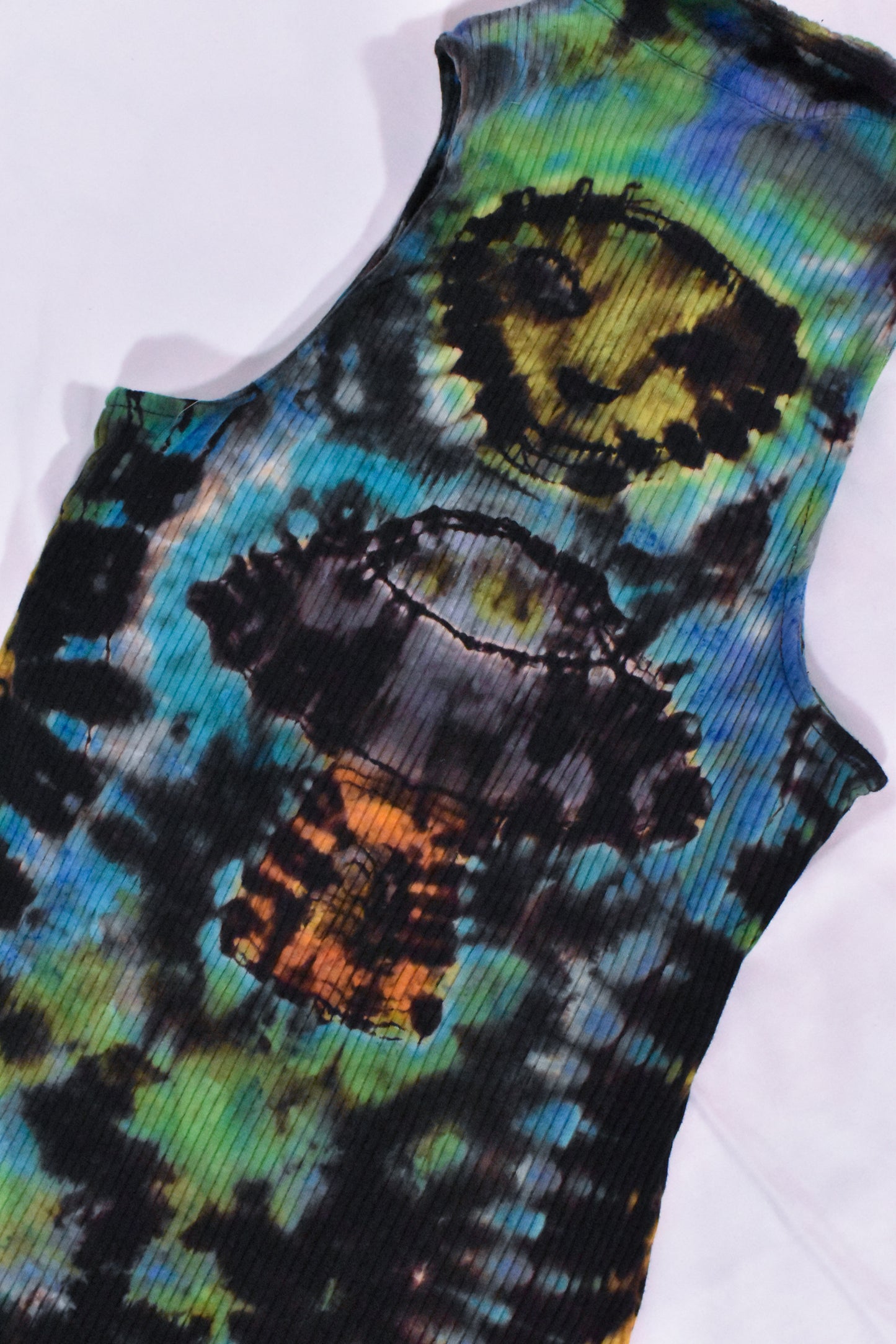 Stealth UFO Alien Reverse Tie Dye Black Rainbow Cotton Tank Dress with Zip size XS
