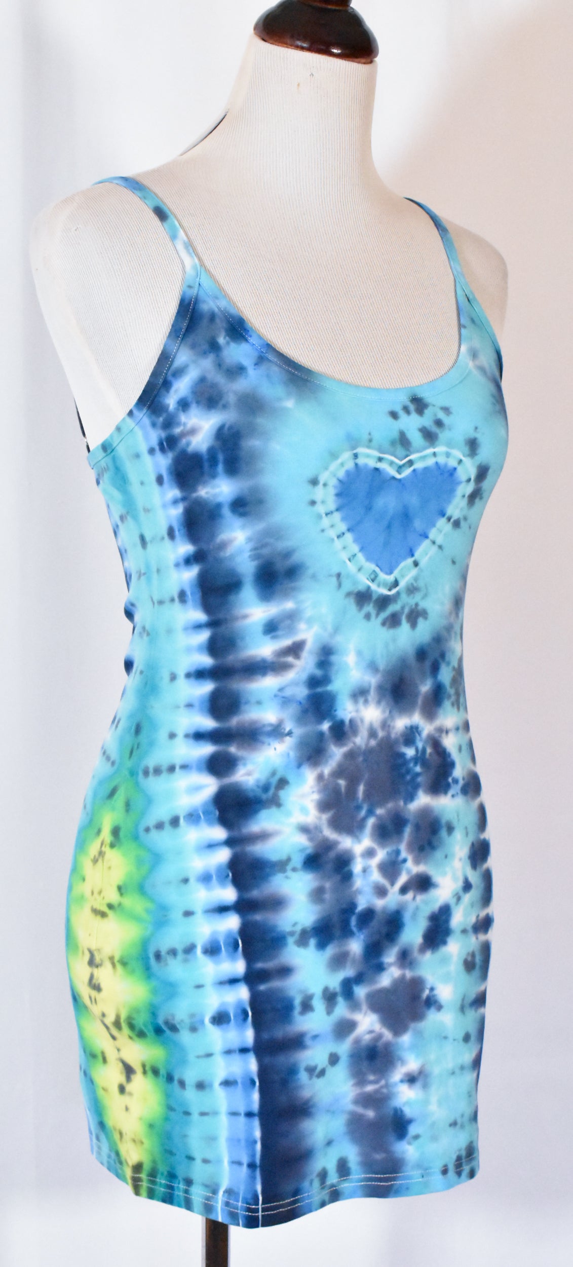 BLUES Babe HOT Gurl Tie Dyed Strappy Mini Tank Dress with Heart size Medium