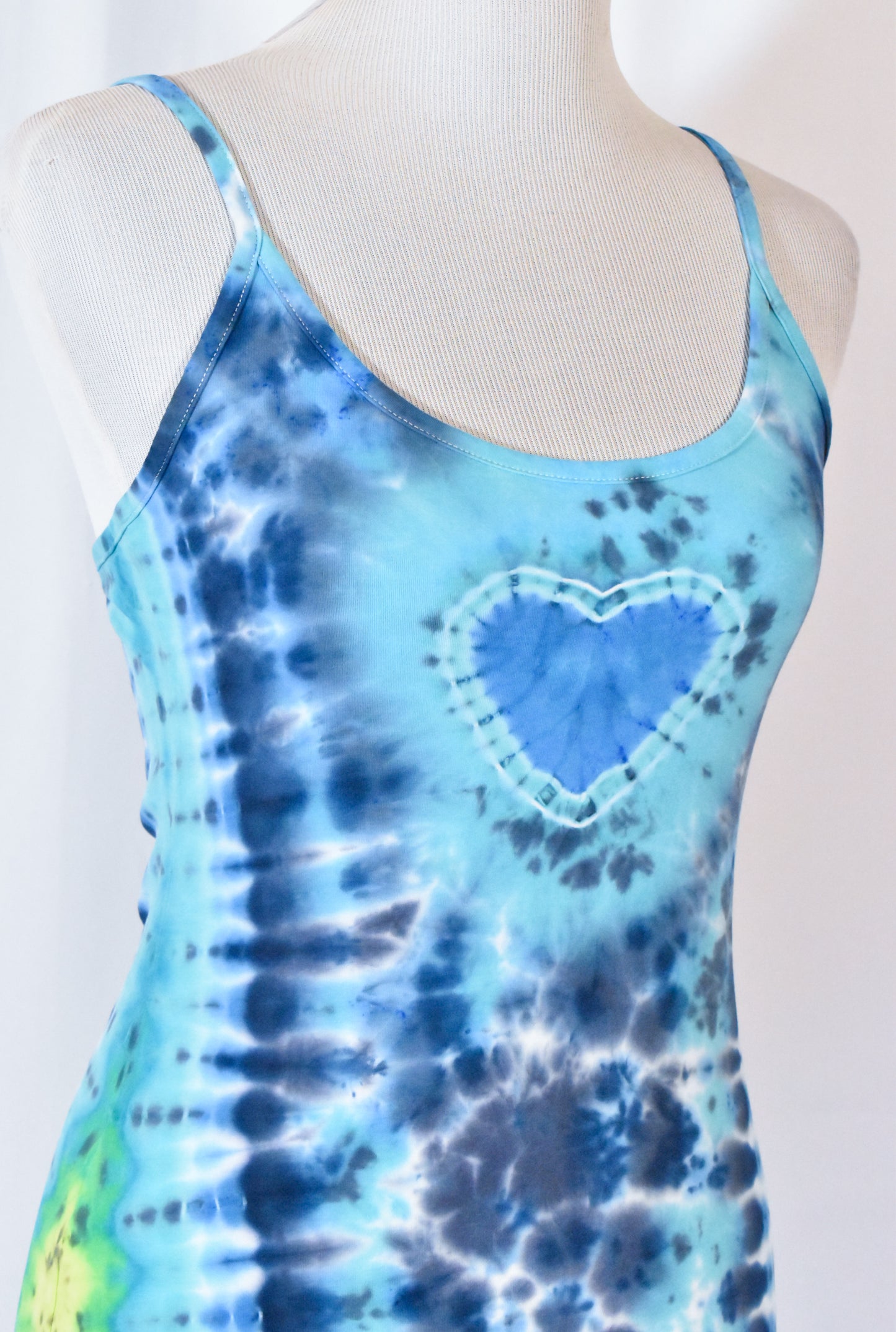 BLUES Babe HOT Gurl Tie Dyed Strappy Mini Tank Dress with Heart size Medium