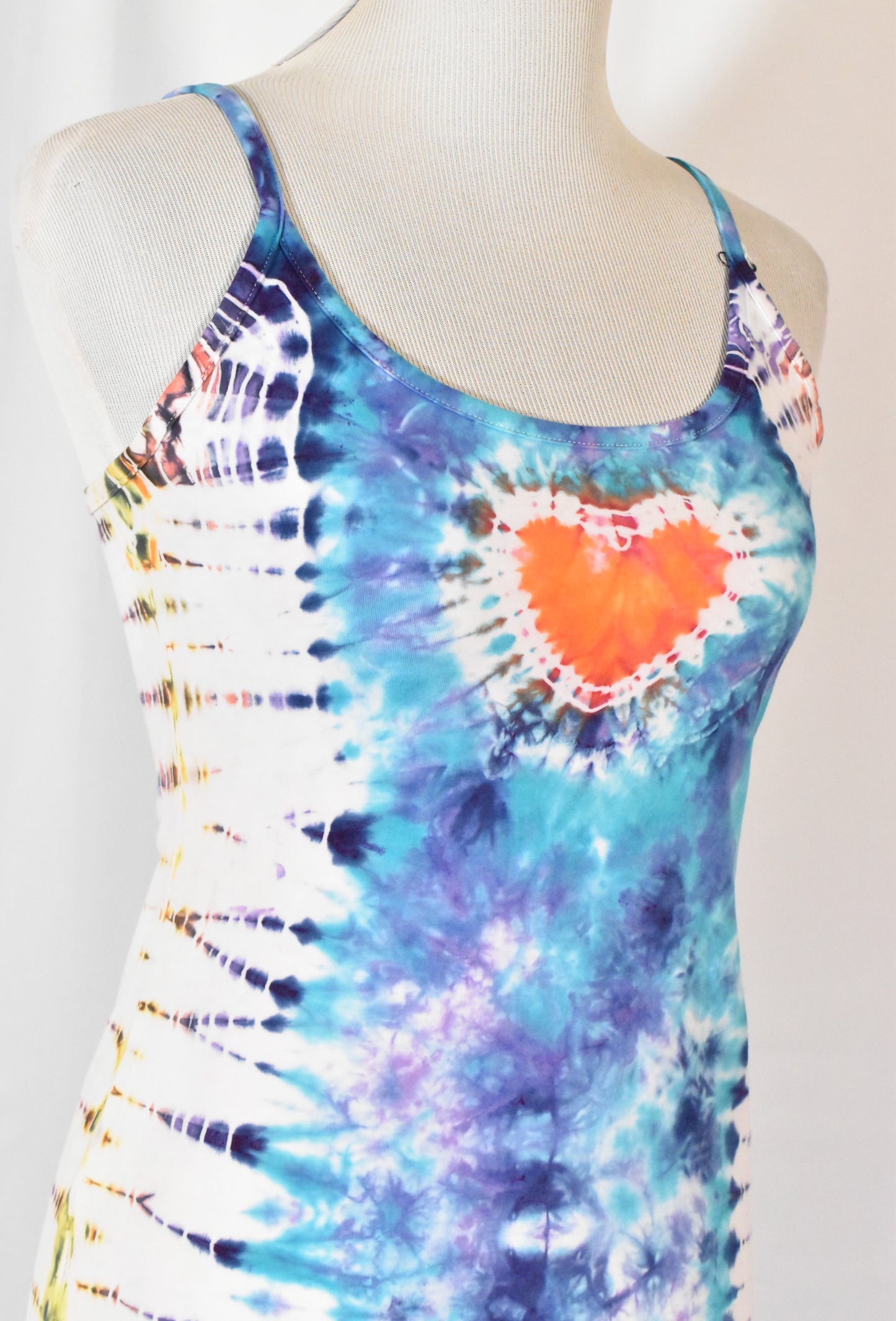 HOT Gurl Tie Dyed Strappy Mini Tank Dress with Heart size Medium