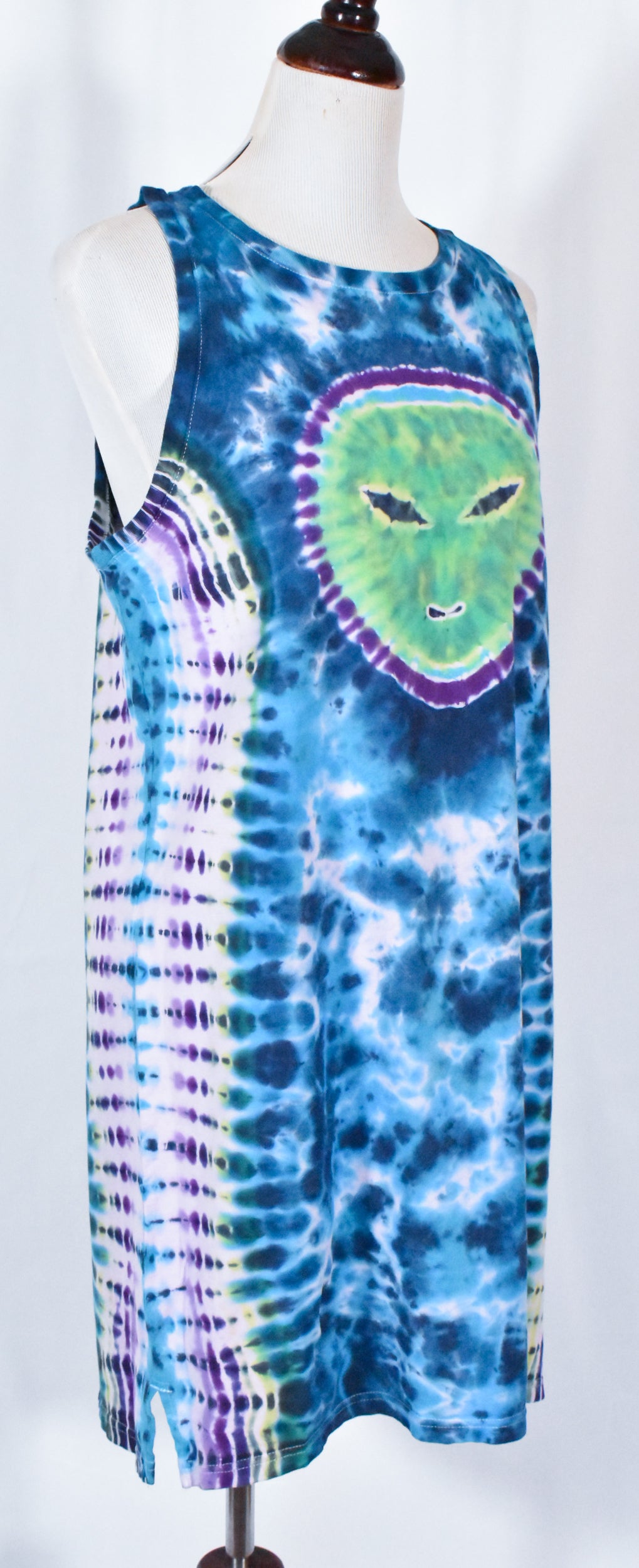 UFO Out of this WORLD Alien Tie Dyed Relaxed Long Cotton Tank Top Shirt Dress size Large