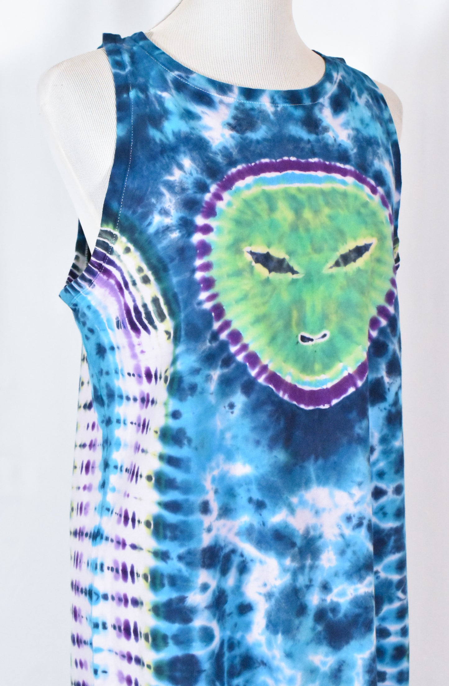 UFO Out of this WORLD Alien Tie Dyed Relaxed Long Cotton Tank Top Shirt Dress size Large