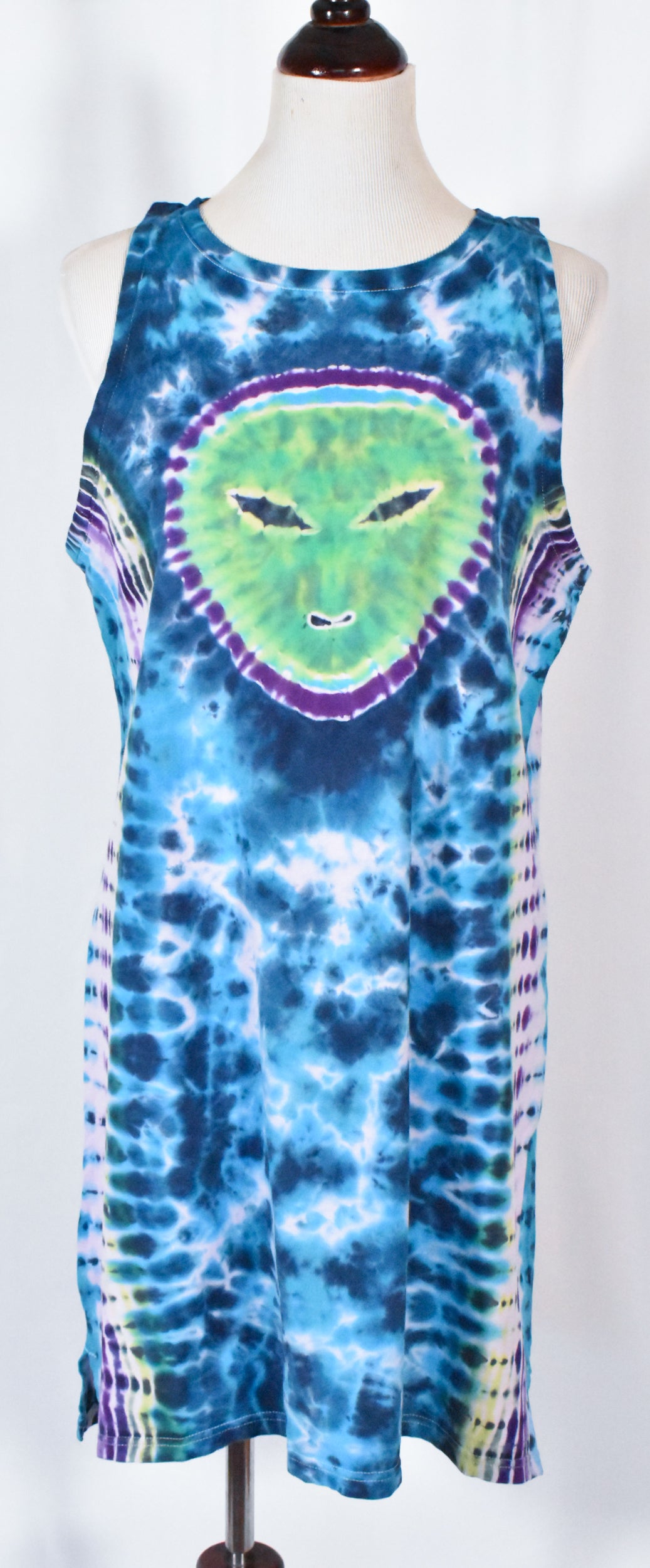 UFO Out of this WORLD Alien Tie Dyed Relaxed Long Cotton Tank Top Shirt Dress size Large