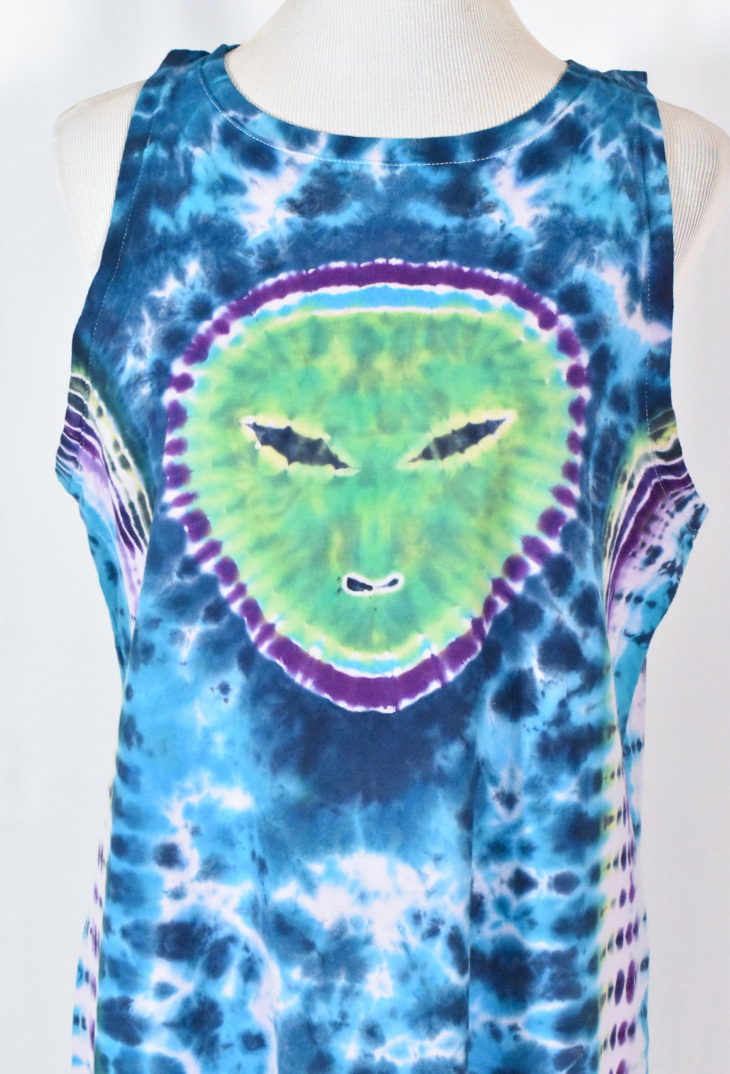 UFO Out of this WORLD Alien Tie Dyed Relaxed Long Cotton Tank Top Shirt Dress size Large