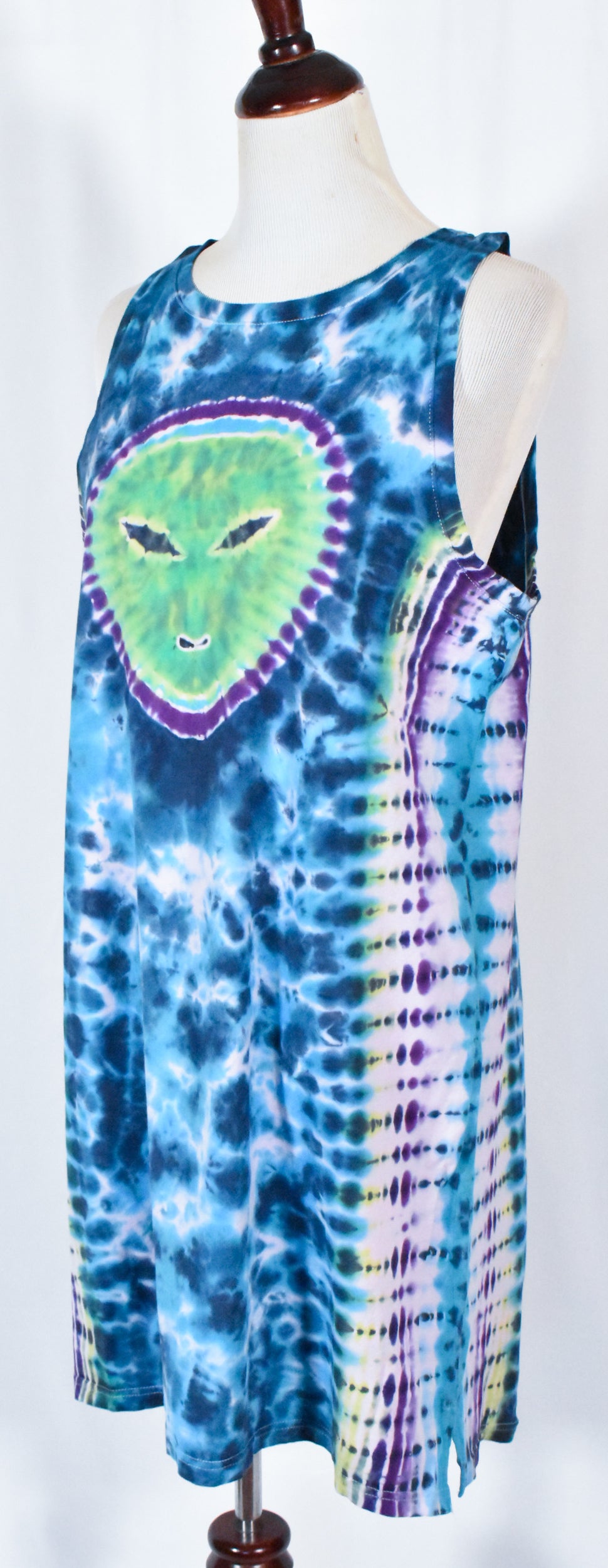 UFO Out of this WORLD Alien Tie Dyed Relaxed Long Cotton Tank Top Shirt Dress size Large