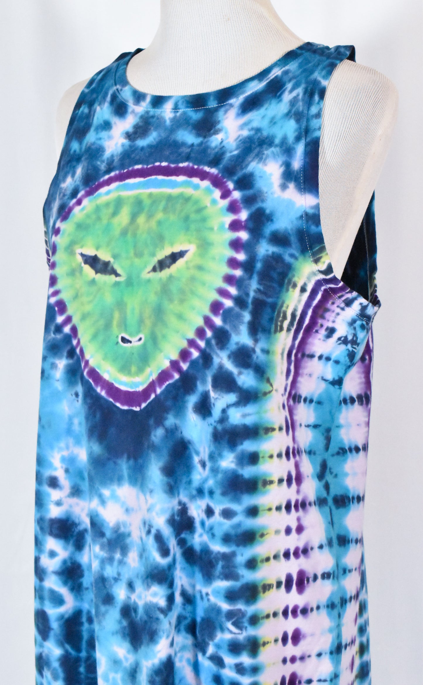 UFO Out of this WORLD Alien Tie Dyed Relaxed Long Cotton Tank Top Shirt Dress size Large