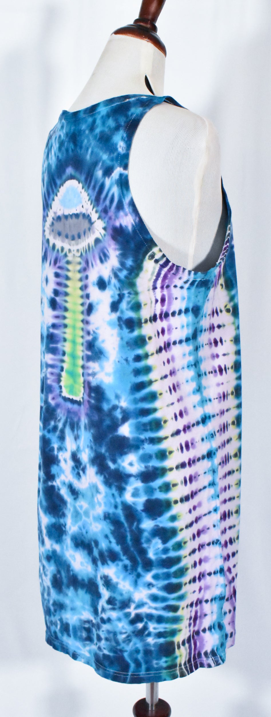 UFO Out of this WORLD Alien Tie Dyed Relaxed Long Cotton Tank Top Shirt Dress size Large