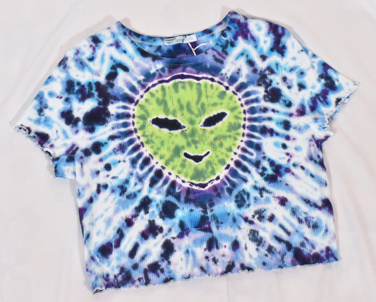 BEAM ME UP, Hottie UFO Alien Cotton Lettuce Edge Crop Tshirt Top size XL