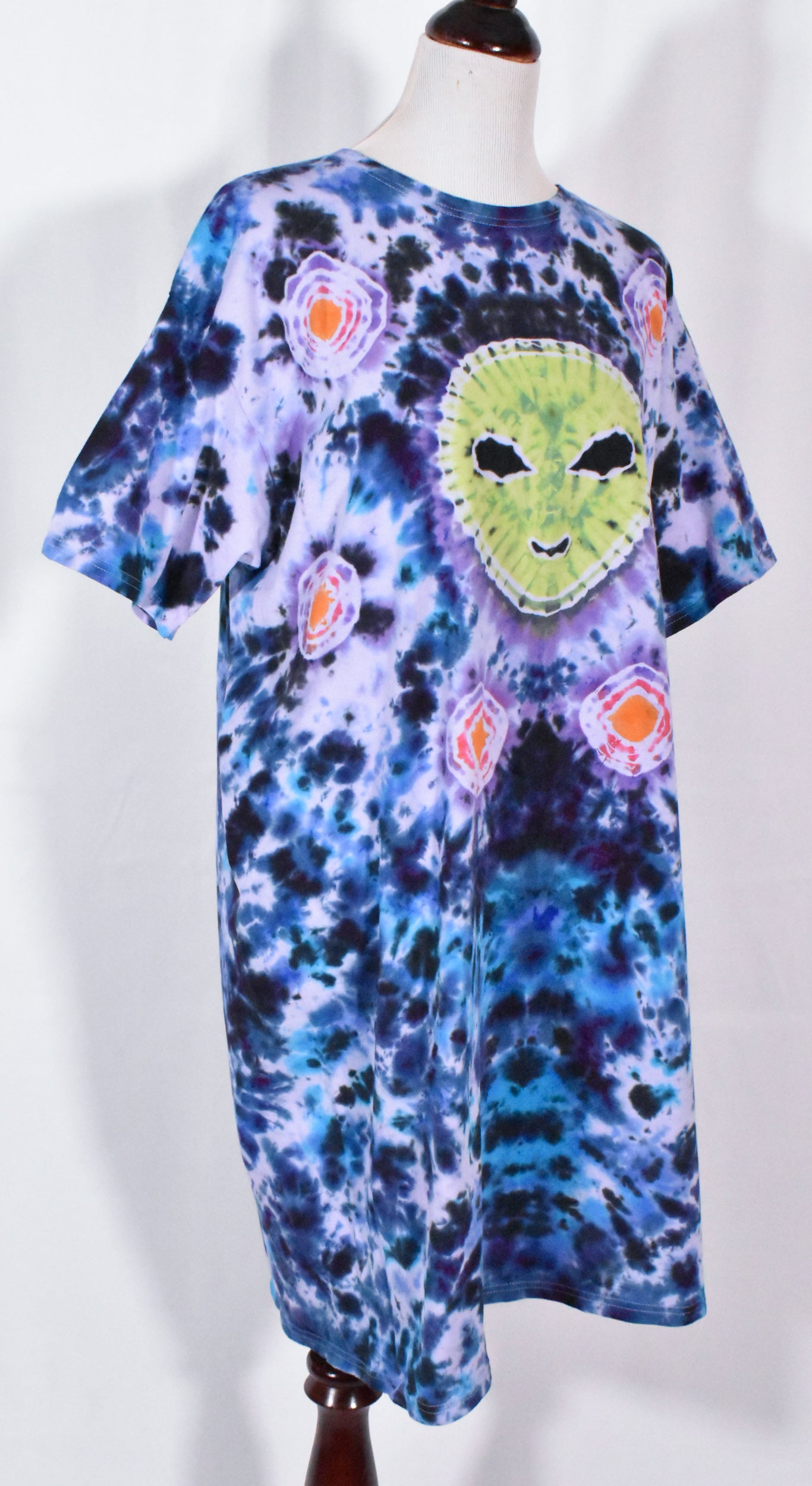 UFO Out of this WORLD Alien Tie Dyed Relaxed Long Cotton Shirt Dress One Size (Plus Size)