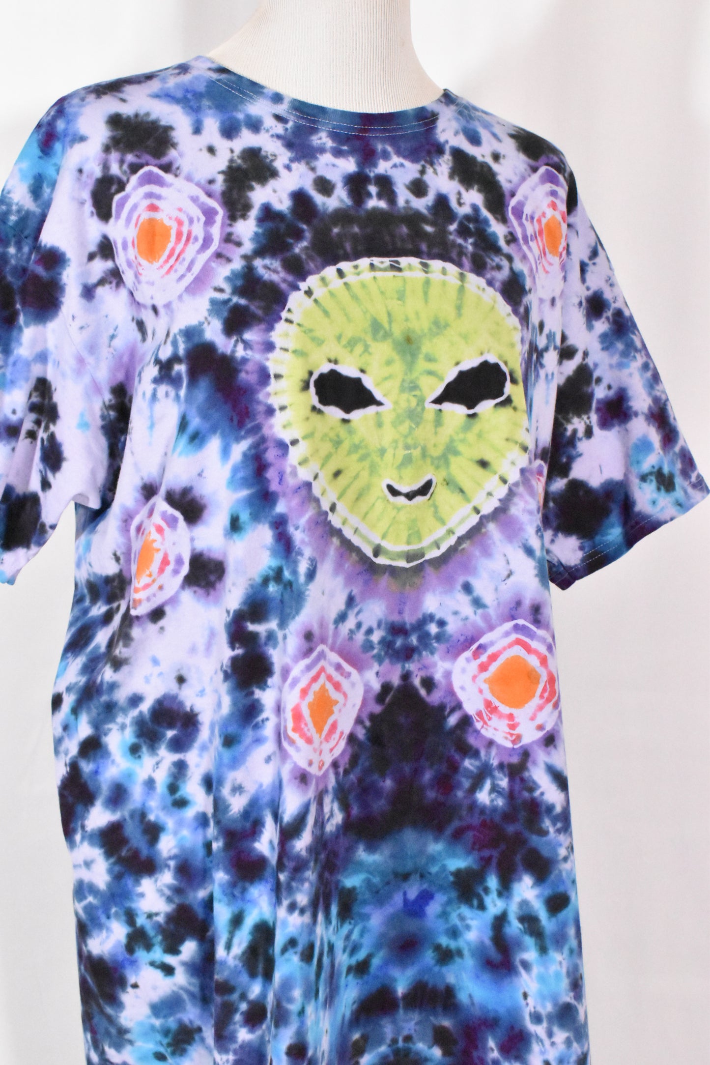 UFO Out of this WORLD Alien Tie Dyed Relaxed Long Cotton Shirt Dress One Size (Plus Size)