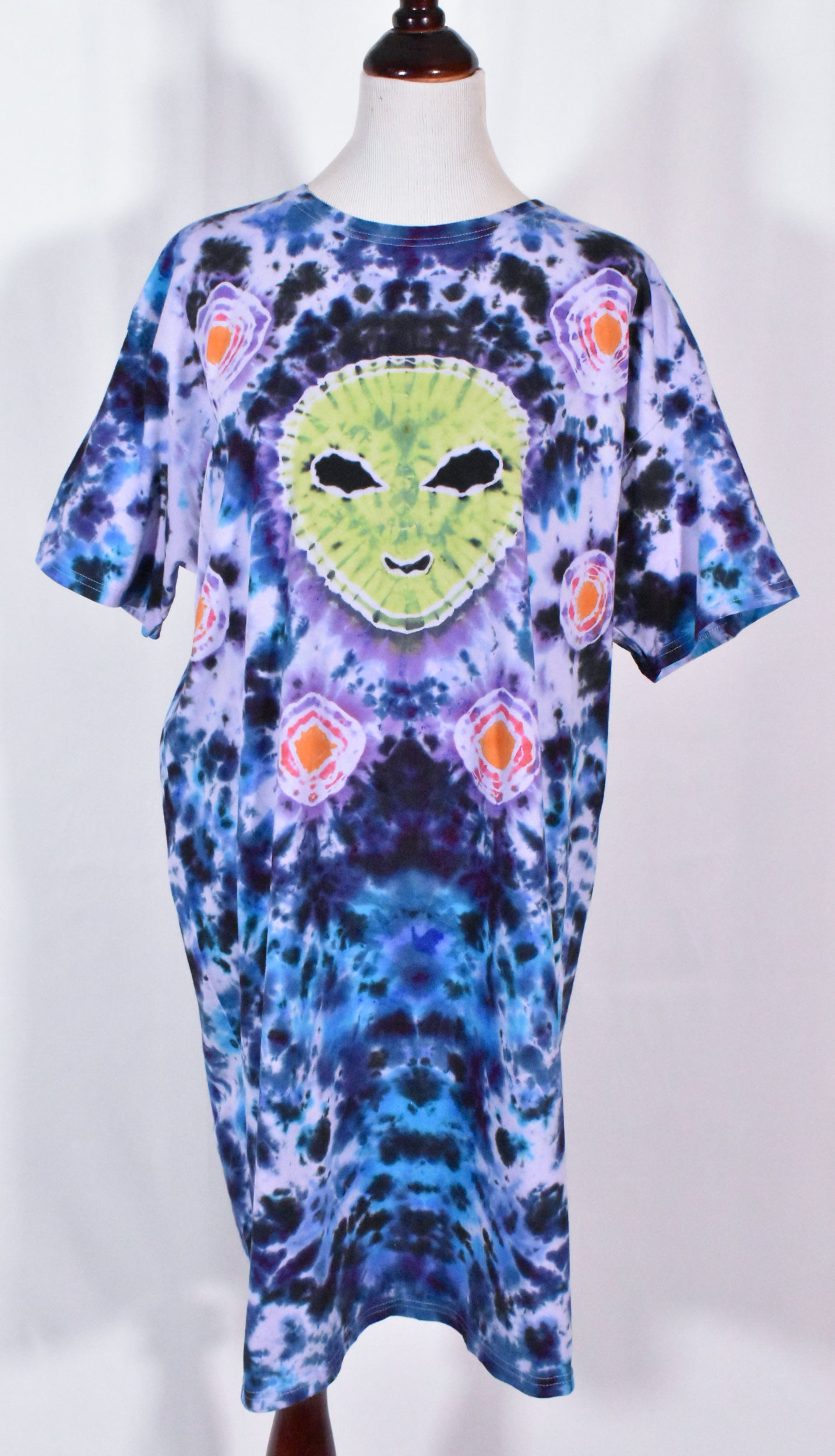 UFO Out of this WORLD Alien Tie Dyed Relaxed Long Cotton Shirt Dress One Size (Plus Size)