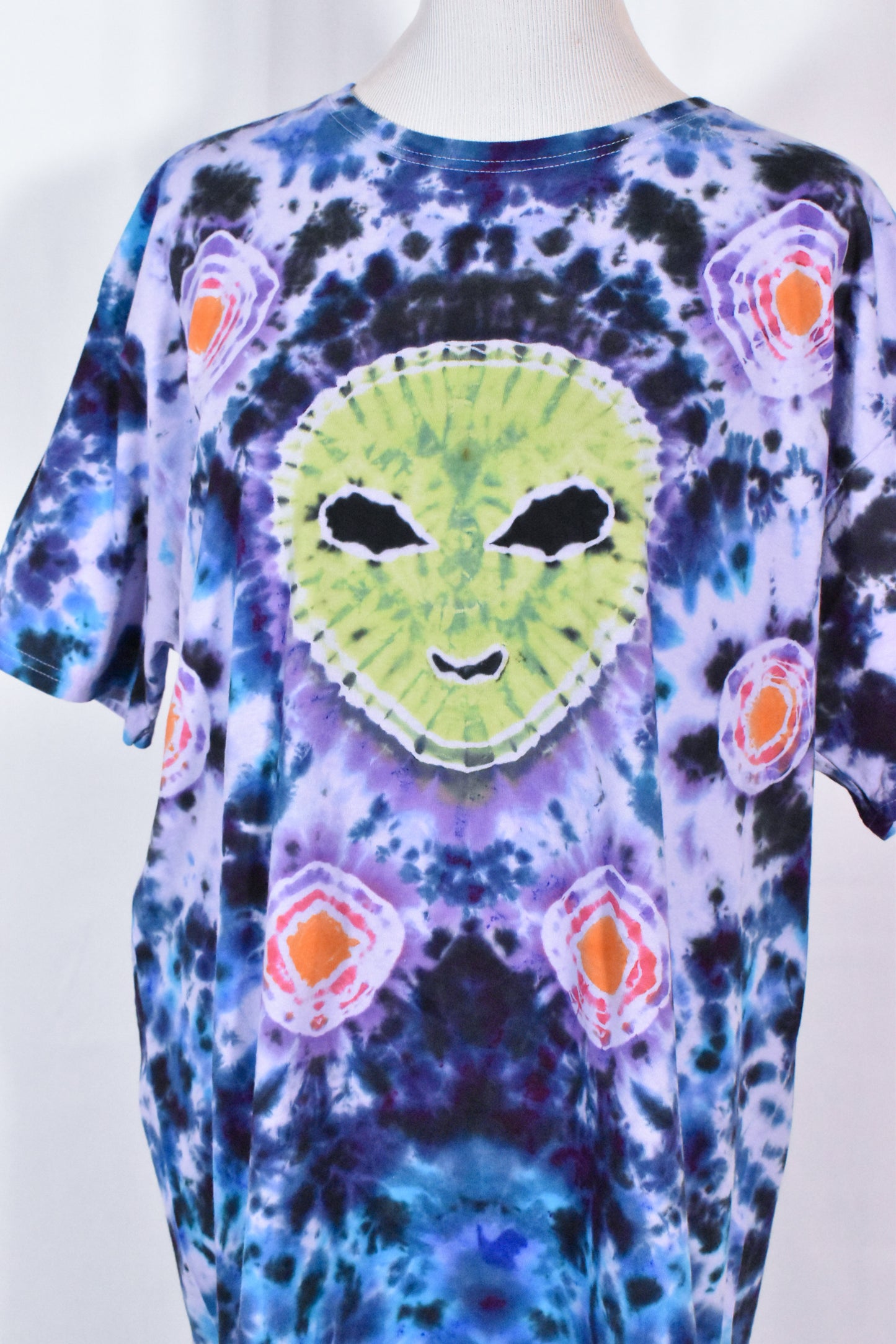 UFO Out of this WORLD Alien Tie Dyed Relaxed Long Cotton Shirt Dress One Size (Plus Size)