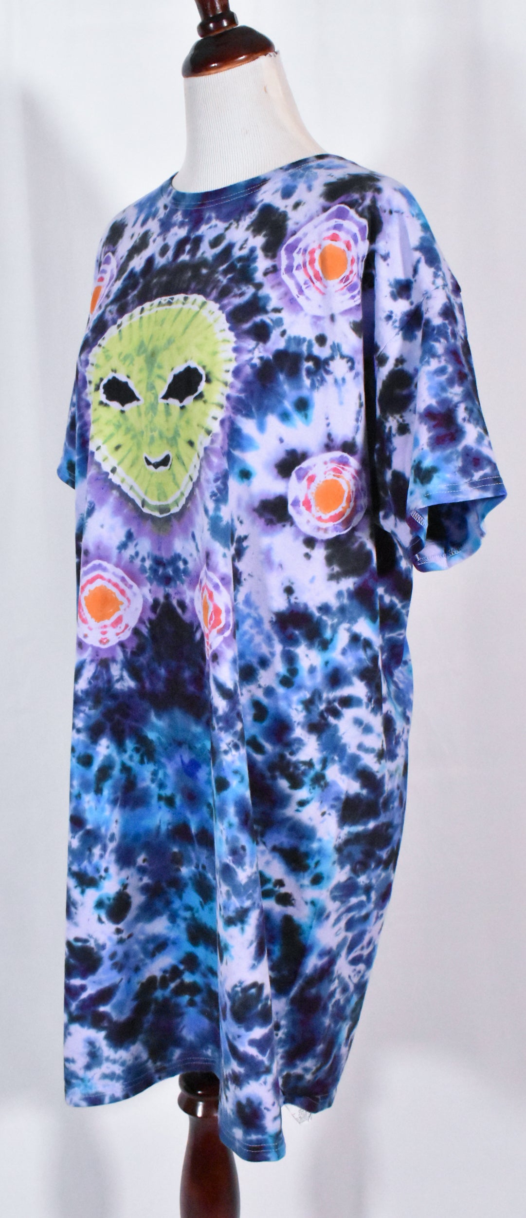 UFO Out of this WORLD Alien Tie Dyed Relaxed Long Cotton Shirt Dress One Size (Plus Size)